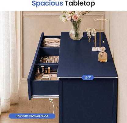 RoyalCraft 7 Drawer Dresser for Bedroom, 53" Wide Modern Wooden Chest of Drawers with Metal Handles, Painted Surface, Sturdy and Stable Storage Cabinet for Living Room, Blue