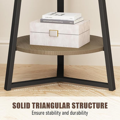 Gadroad Round End Table with Storage Shelf, 2 Tier Farmhouse Side Table Nightstand for Living Room, Bedroom, Wood Tabletop & Black Metal Frame, Walnut Color 15.7 * 15.7 * 23.0inches