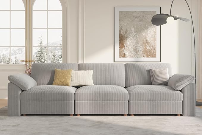 EASE MOOSE Large Sectional Modular Sofa,Modern Comfy 3 Seat Cloud Modular Couch, Modern Deep Seat Sectional for Living Room,Light Gray