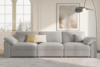 EASE MOOSE Large Sectional Modular Sofa,Modern Comfy 3 Seat Cloud Modular Couch, Modern Deep Seat Sectional for Living Room,Light Gray