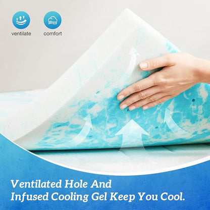 Sweetcrispy Mattress Topper California King, 2 Inch Thick Memory Foam Gel Infused Cooling Pad for Pressure Relieve for Bed, Sleeper Sofa, RV, Camper, CertiPUR US Certified, Ventilated and Breathable