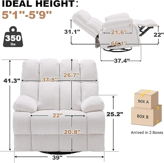 Eiayeebil 360° Swivel Glider Recliner, Oversized Recliner Rocker Chair, Extra Wide Manual Recliner, Overstuffed Soft Rocking Sofa Chair for Living Room& Bedroom (Beige)