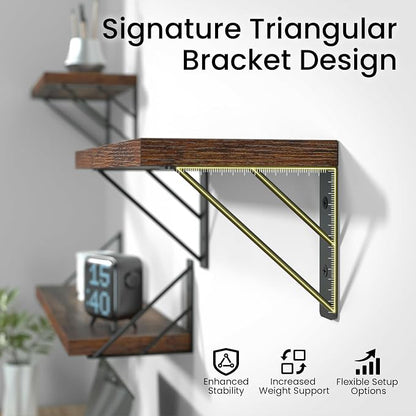 BAYKA Wall Shelves for Bedroom Decor, Floating Shelves for Wall, Display Mounted Rustic Wood Shelf for Books,Plants,Corner Shelves for Bathroom,Kitchen,Living Room(Rustic Brown，23in，Set of 4)
