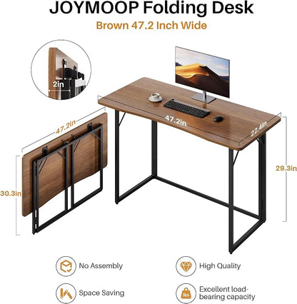 JOYMOOP 47.2" Folding Desk - Brown, No Assembly Large Size Foldable Desk for Home, Office, Wooden Top Folding Computer Desk for Working, Writing, Studying