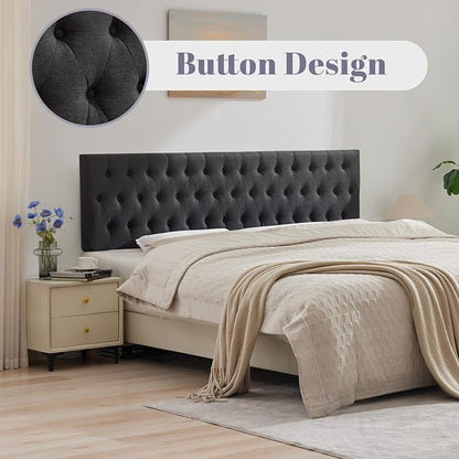 Cal King Size Headboard only, Modern Button Tufted Upholstered Headboards, Premium Linen Fabric Headboard with Wooden Legs, Adjustable Solid Wood Head Board, Dark Grey