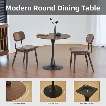 Round Dining Table, 24" Circle Tulip Table with Thickened Tabletop & Metal Pedestal, Mid Century Modern Bistro Table for Kitchen, Small Places, Living Room, Cafe (Faux Walnut)