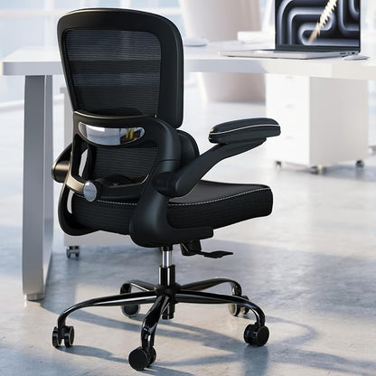 TRALT Ergonomic Office Chair - Desk Chair with Adjustable Headrest Lumbar Support Computer Chair - Mesh Comfy Chair with Flip-up Armrests - Gaming Chair for Adults Home Office PU, Black, Pack of 3