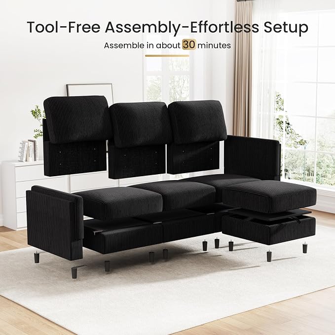 KKL Sleeper Sofa Couch - 4 Seater L Shape Modular Sectional Sofa Bed with Storage Ottoman, Convertible L/U-Shaped Sleeper Couch for Living Room, Modern Reversible Design