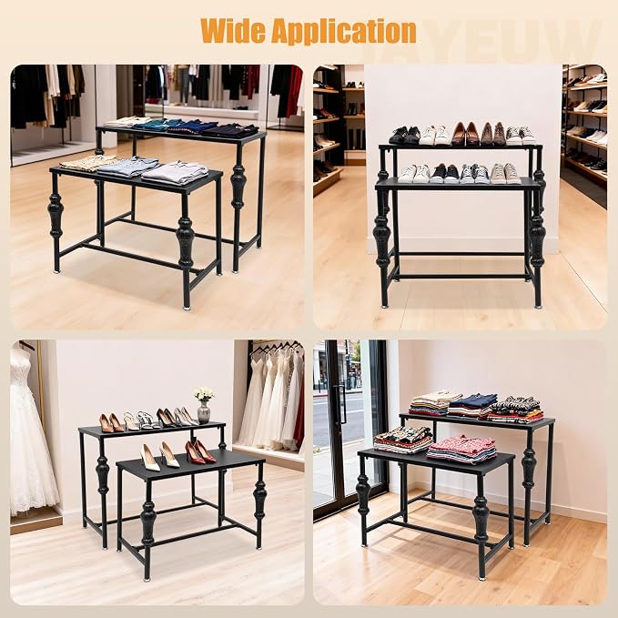 Retail Display Tables Black Boutique Nesting Tables | 2 Piece Set, Vintage Display Table, Clothing Shoes Display Shelf, For Retail Stores, Carbon Steel