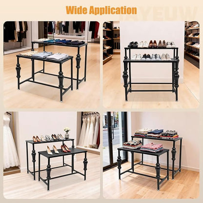 Retail Display Tables Black Boutique Nesting Tables | 2 Piece Set, Vintage Display Table, Clothing Shoes Display Shelf, For Retail Stores, Carbon Steel