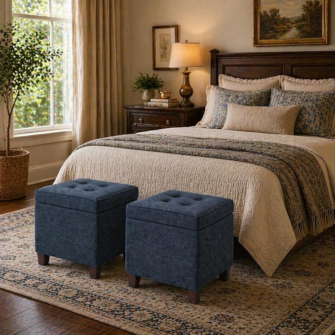 HomePop 18" Square Tufted Storage Ottoman - Dusty Navy