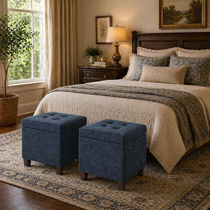 HomePop 18" Square Tufted Storage Ottoman - Dusty Navy