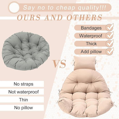 Tudomro Waterproof Egg Chair Cushion with Pillow Filling 2.58 kg Replacement Rocking Wicker Chair Cushion 48" x 32" High Back Hanging Swing Hammock Pad Thicken for Outdoor Patio Garden(Beige)