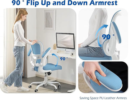 TRALT Ergonomic Office Chair - Desk Chair with Adjustable Lumbar Support Computer Chair - Mesh Comfy Chair with Flip-up Armrests - Gaming Chairs for Adults Home Office (PU Leather, Sky Blue)