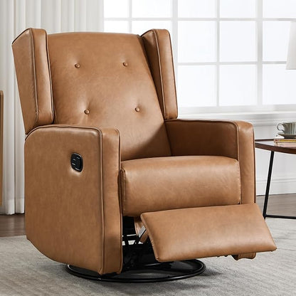 CANMOV Swivel Rocker Recliner Chair, Nursery Glider Chair, Nursery Rocking Chairs, Manual Reclining Chair, Brown