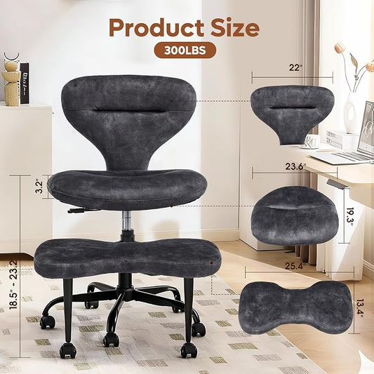 YFO Ergonomic Cross Legged Office Chair and ADHD Meditation Chair with Silent Wheels for Home Office Desk Chair and Yoga, Wider Backrest Support and Storage Pockets Design, Velvet Fabric, Grey
