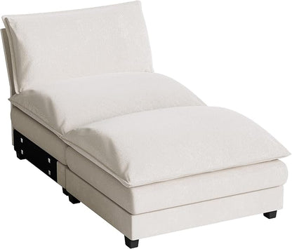 Homall Modular Sectional Sofa, Sofa Couch with Reversible Ottoman, DIY Combination Chenille Deep Seat Cloud Couch for Living Room, Apartment (White, 1-Seat & 1-Ottoman)