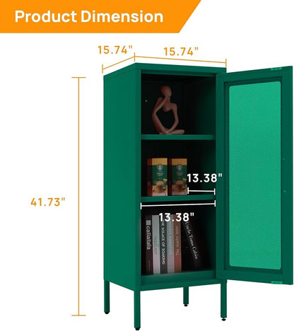 Slim Metal Storage Cabinet with Mesh Doors - 42'' Tall Narrow Organizer Tower, Compact Freestanding Cabinet, Versatile Utility Storage for Home, Office, Kitchen, Living Room, Durable and Modern Design