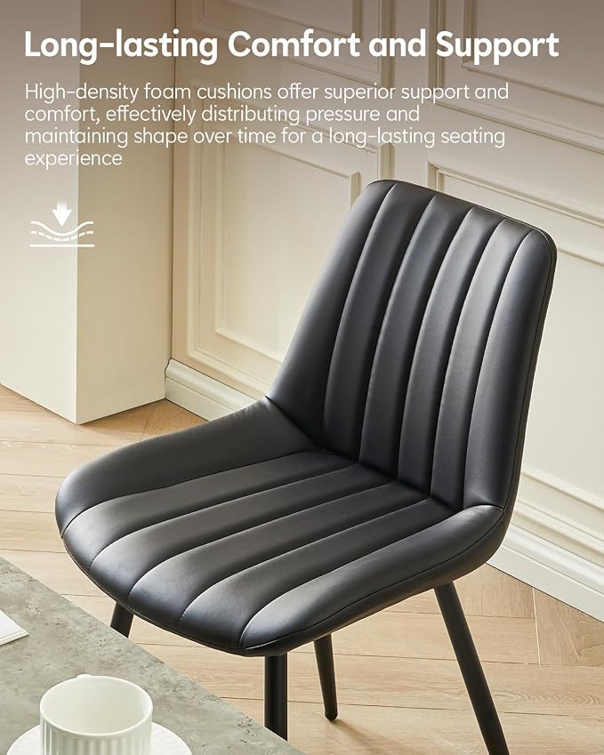 CLIPOP Dining Chairs Set of 6, Faux Leather Dining Chairs with Upholstered Seat, High Back Comfy Cushion, Metal Leg, Accent Kitchen Side Chair for Living, Restaurant & Meeting Room, Black