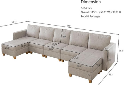 EASE MOOSE Faux Leather Sectional, Modular Sectional Sofa with Storage, Leather Couch U Shaped Couches for Living Room, Whitesand