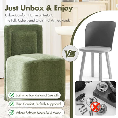 Hyfirm Upholstered Dining Chairs Set of 6, Mid-Century Scandinavian Parsons Armless Chairs with Plush Seat Cushion for Diningroom Bedroom Livingroom Reading Room，Green Fabric
