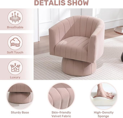 Swivel Accent Barrel Chair, Cute Comfy Small Round 360° Arm Chair. Velvet Sofa Club Reading Chair for Living Room Bedroom Office Pink