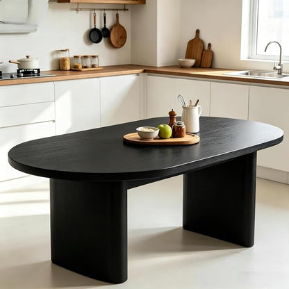 IDEALHOUSE 70.8" Oval Dining Table for 4-8, Wood Kitchen Table with Double Pedestal Base, Spacious Dining Room Table for Kitchen, Living Room, Reception Area, Natural Finish, Black