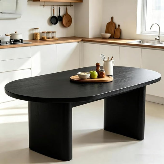 IDEALHOUSE 70.8" Oval Dining Table for 4-8, Wood Kitchen Table with Double Pedestal Base, Spacious Dining Room Table for Kitchen, Living Room, Reception Area, Natural Finish, Black