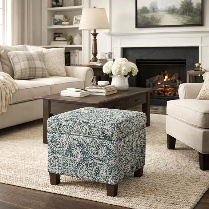 HomePop 18" Classic Square Storage Ottoman - Gray Paisley Blue