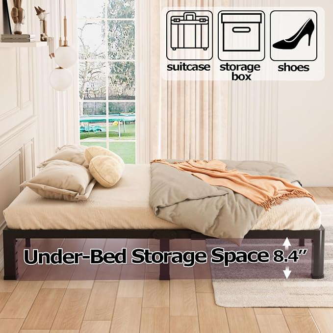 Bilily 10 Inch Low Bed Frame Full with Round Corner Legs,3500 LBS Heavy Duty Low Profile Full Size Bed Frame Metal Platform, No Box Spring Needed, Easy Assembly, Noise-free, Headboard Compatible,Black