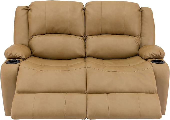 RecPro Charles 58" Powered Double RV Wall Hugger Recliner Sofa RV Loveseat with Upgraded 2023 Fabric (Toffee)