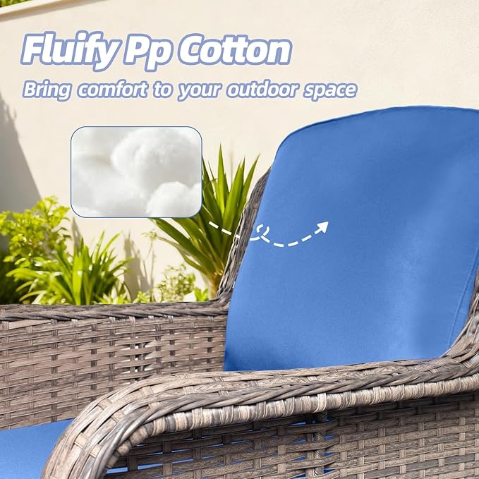 6 Piece Outdoor Patio Furniture Set, High Back Chairs with Extra Thick Cushions, Outdoor Sectional Sofa Sets with Coffee Table & Ottomans for Porch Balcony Deck Yard, Blue