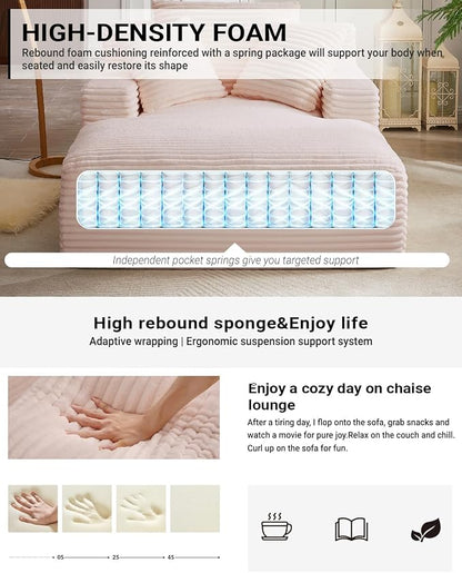 ivoros 50 Inch Chaise Lounge Chair Indoor, Oversized Corduroy Upholstered Boneless Sofa Bed, Deep Seat Sleeper Couch Reading Chairs, Cloud Sofas Couches for Living Room, No Assembly Required (Pink)