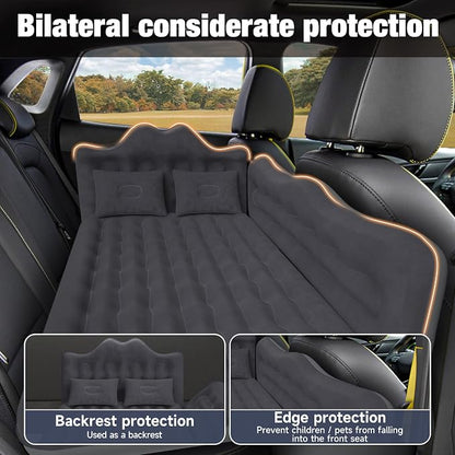 Back Seat Car Air Mattress: Inflatable SUV Car Camping Bed for Truck Van, Thickened Double-Sided Flocking Travel Car Sleeping Pad with Air Pump 2 Pillows