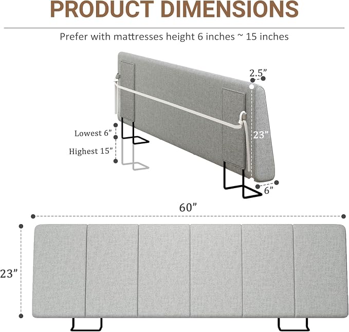 Queen Size Headboard Only-No Assembly, Upholstered Headboard Queen Size Linen Fabric Modern Style Headboards Extra-Thick, Light Gray