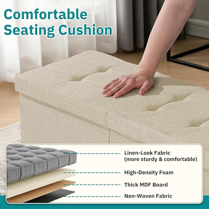 35-INCH Storage Ottoman Bench, Footrest with Storage, End of Bed Bench Coffee Table for Living Room, Bedroom, Entryway, Beige