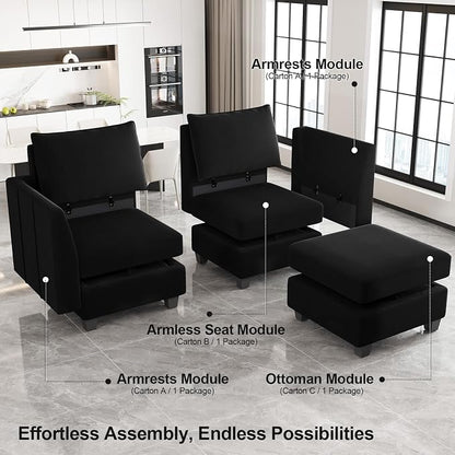 Belffin Large Modular Sectional Sofa Sleeper Couch with Storage Velvet Sectional Sofa Bed for Living Room, 9 Seats, Black