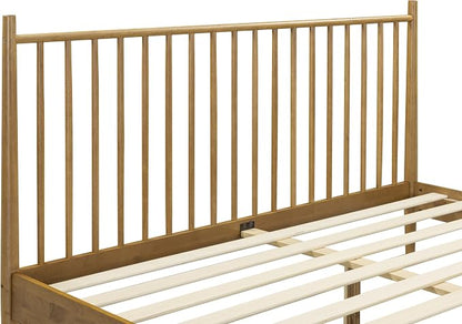 NTC Inno Wooden Bed Frame with Headboard, Solid Oak and Rubber Wood Foundation with Silent Slats and Wood Central Supports, 1000 Lb Capacity, Effortless Assembly, King - Teak Look