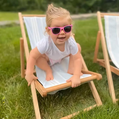 Children’s Vintage Sun Lounger Sling Chair | Wooden Frame with Canvas Fabric | Outdoor Folding Deck Chair for Kids Ages 5+ | Portable & Lightweight for Backyard, Poolside, or Beach (Tropical Bloom)