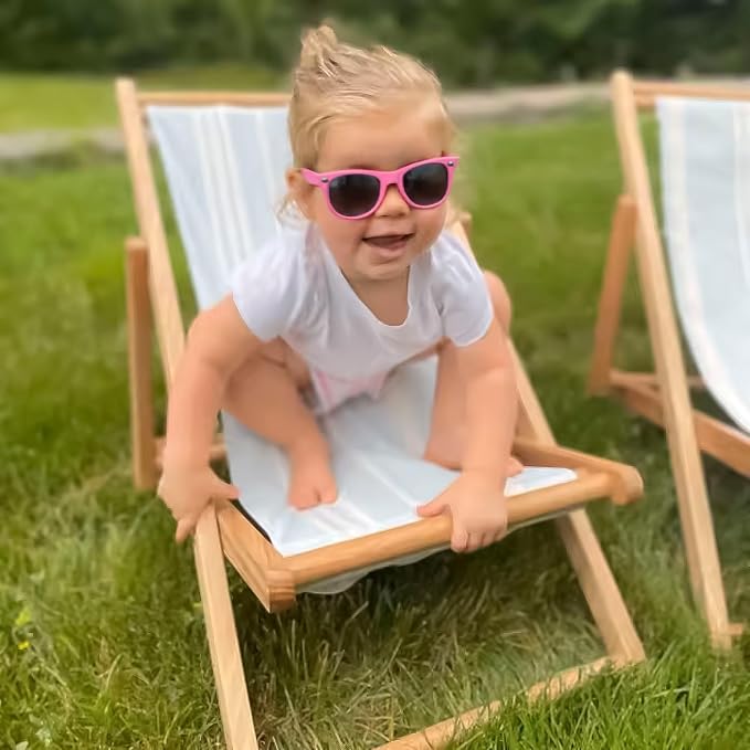 Children’s Vintage Sun Lounger Sling Chair | Wooden Frame with Canvas Fabric | Outdoor Folding Deck Chair for Kids Ages 5+ | Portable & Lightweight for Backyard, Poolside, or Beach (Jungle Canopy)