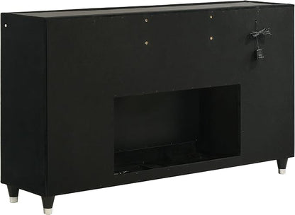 Coaster Home Furnishings - Lorient - Wood and Velvet - 8-Drawer Dresser with Flame Box, LED Lighting, Crystal Knobs and Traditional Style - Bedroom - Black - 223163FB
