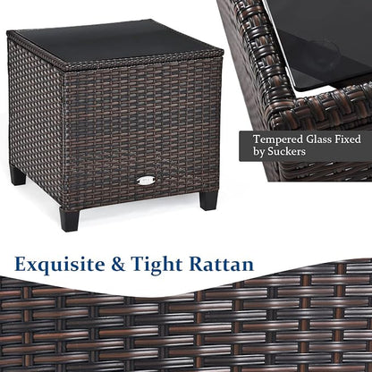 COSTWAY 3PCS Patio Furniture Set, PE Rattan Wicker Sofa w/Washable Cushion and Coffee Table, Tempered Glass Tabletop, Outdoor Conversation Set for Balcony, Porch, Yard, Backyard, Lawn, Black