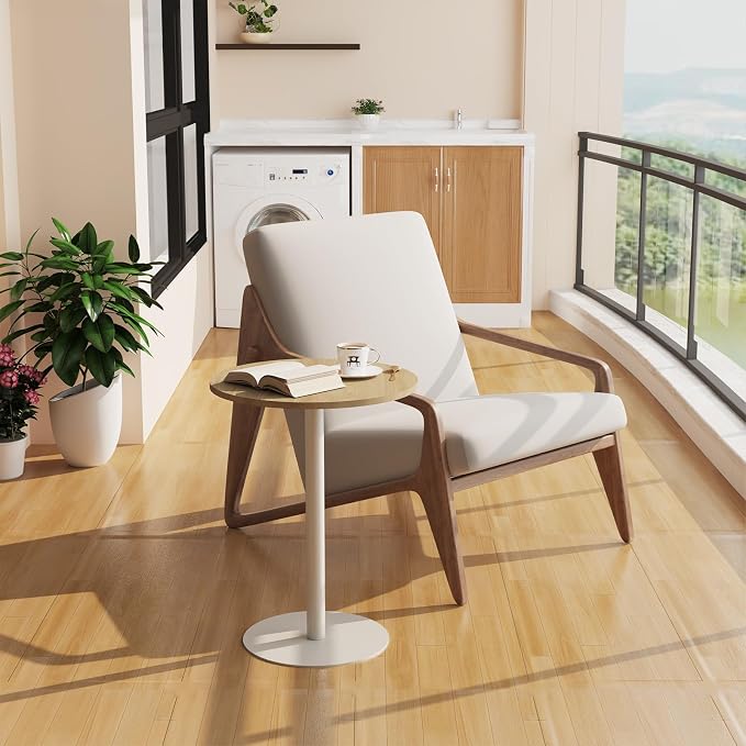 Round Side Table, C Shaped End Table for Small Spaces, Snack Sofa Table for Couch, Modern Accent Night Stand with Metal Leg for Living Room, Bedroom, Corners and Office(Rustic Oak)