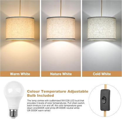 Qingmiao Boho Plug in Pendant Light, Hanging Lamp Plug in with LED Bulb, 3-Way Dimmable Hanging Light Fixture for Living Room Bedroom Kitchen Ceiling Farmhouse Home Decor