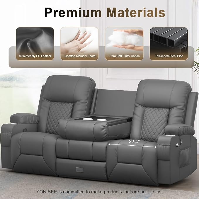 YONISEE 3 Seat Recliner Sofa with Flip Backrest Design, Loveseat Reclining Sofa with Storage Drawer, USB Ports, 2 Cell Phone Holder, Loveseat Recliner Couch for Living Room