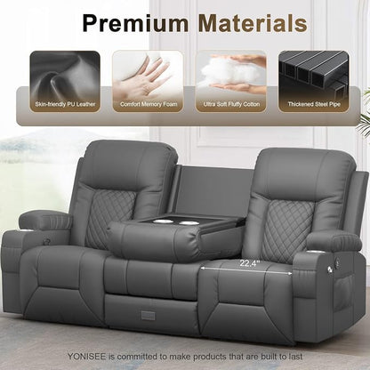 YONISEE 3 Seat Recliner Sofa with Flip Backrest Design, Loveseat Reclining Sofa with Storage Drawer, USB Ports, 2 Cell Phone Holder, Loveseat Recliner Couch for Living Room