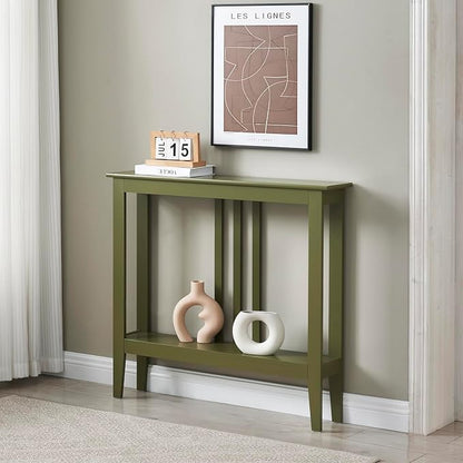 Kings Brand Narrow Console Table w/Storage Shelf, Sofa Entryway, Avocado | Narrow Console Table with Storage Shelf – Slim Design Fits Entryways, Hallways, Behind Sofas, Shelf Décor, Books, Essentials