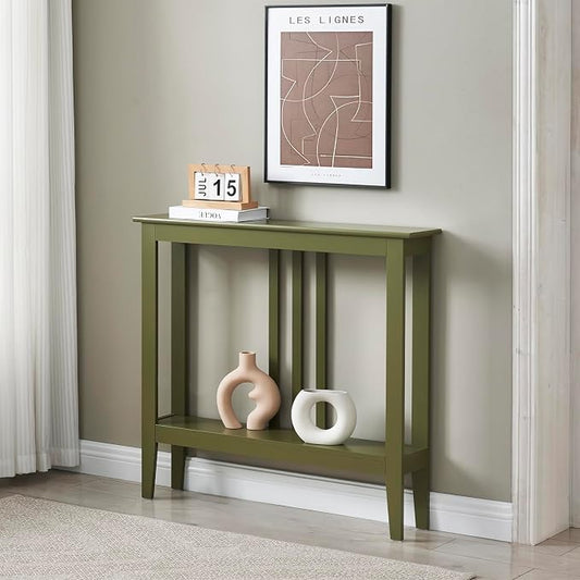 Kings Brand Narrow Console Table w/Storage Shelf, Sofa Entryway, Avocado | Narrow Console Table with Storage Shelf – Slim Design Fits Entryways, Hallways, Behind Sofas, Shelf Décor, Books, Essentials