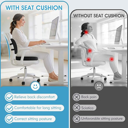 CushZone Seat Cushion, Lumbar Support Pillow with Adjustable Strap-Chair Cushions for Sciatica Pain Relief-with Washable Cover for Car, Travel and Wheelchair, Black, X-Large
