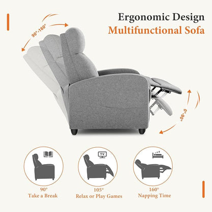 Sweetcrispy Recliner Chair Fabric Recliner Sofa No Massage, Home Theater Seating with Lumbar Support, Adjustable Push Back Overstuffed High-Density Sponge Reclining for Living Room, Slate Gray